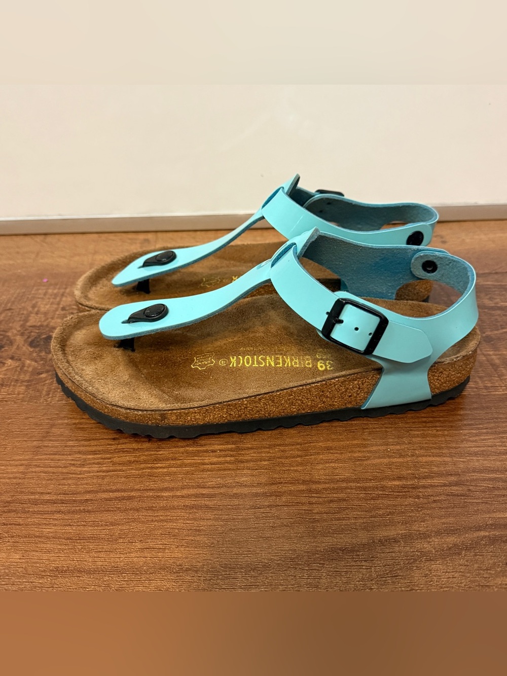 Birkenstock Gizeh Birko-Flor Patent Aqua Blue T-Strap Sandals Women’s EU 39 US 8 - Picture 4 of 10